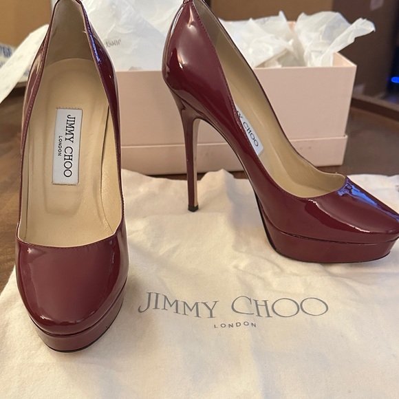 Jimmy Choo Shoes - Like New Jimmy Choo Ruby Red Patent Leather Platform Pumps